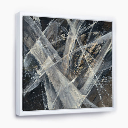 Abstract Glacial Black and White Painting Mid Century Modern Framed Canvas