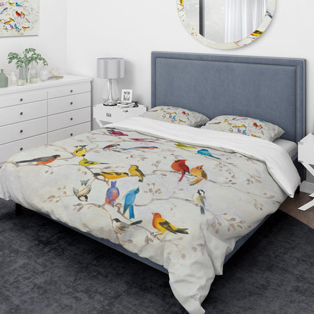 Multi-Color Bird on Tree - Traditional Duvet Cover Set