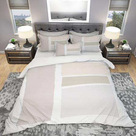 Painted Simple Form Neutral on White - Geometric Duvet Cover Set