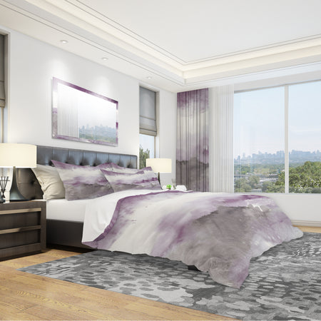 Midnight at the Lake III Amethyst and Grey - Geometric Duvet Cover Set