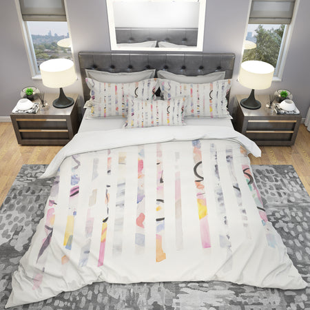 Multi-Color Geometric Bars - Geometric Duvet Cover Set