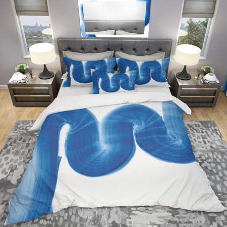 Blue Geometric S Curve - Geometric Duvet Cover Set