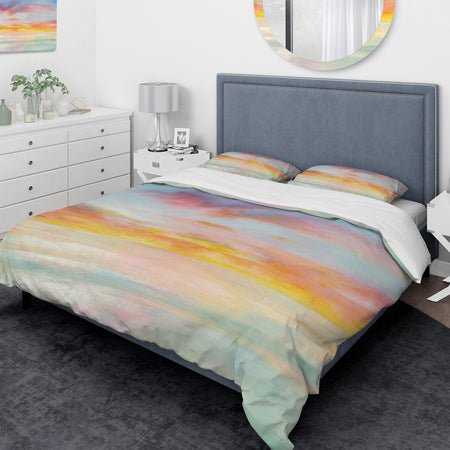 Pastel Pink And Blue Clouds - Traditional Duvet Cover Set