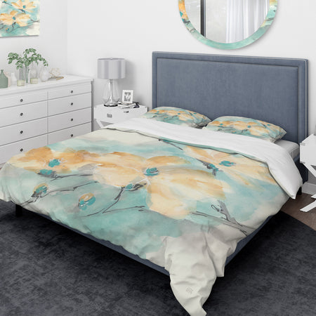 Teal Buds II - Traditional Duvet Cover Set