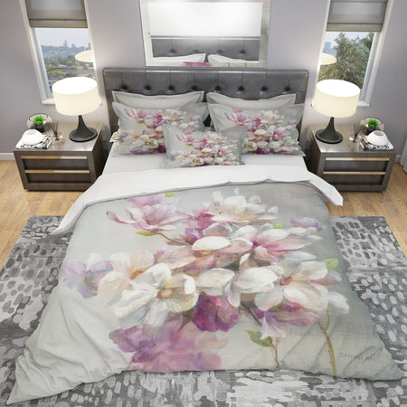 Pink Magnolia Flowers - Shabby Duvet Cover Set