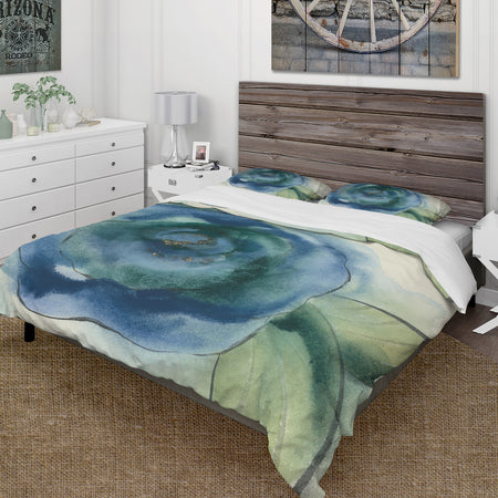 Blue Floral Poppies I - Cottage Duvet Cover Set