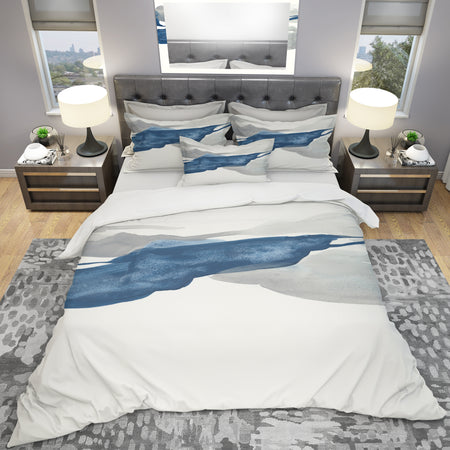 Gouache Sapphire on Gray II - Geometric Duvet Cover Set