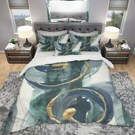 Mettalic Indigo and Gold II - Geometric Duvet Cover Set