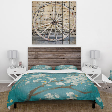 Blue Cherry Blossoms II - Cottage Duvet Cover Set