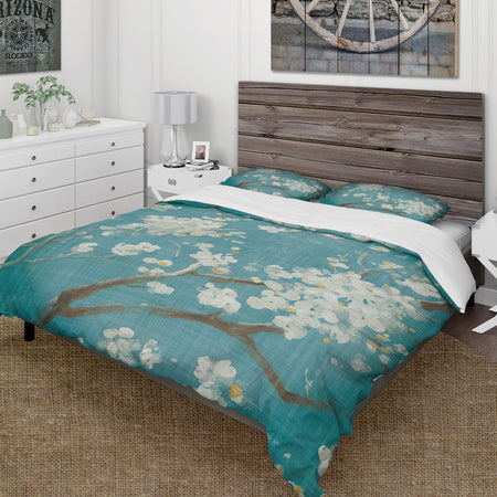 Blue Cherry Blossoms II - Cottage Duvet Cover Set