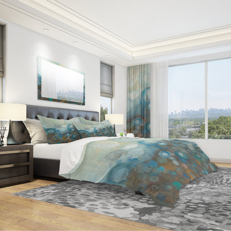 Blue and Bronze Dots on Glass I - Geometric Duvet Cover Set