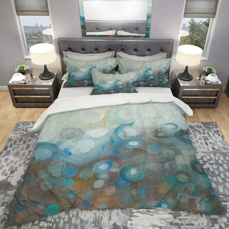 Blue and Bronze Dots on Glass I - Geometric Duvet Cover Set