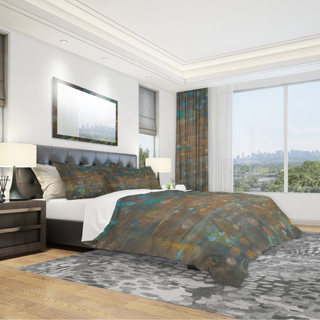 Blue and Bronze Dots on Glass III - Geometric Duvet Cover Set