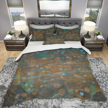 Blue and Bronze Dots on Glass III - Geometric Duvet Cover Set