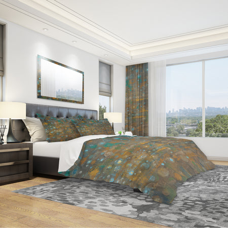 Blue and Bronze Dots on Glass IV - Geometric Duvet Cover Set