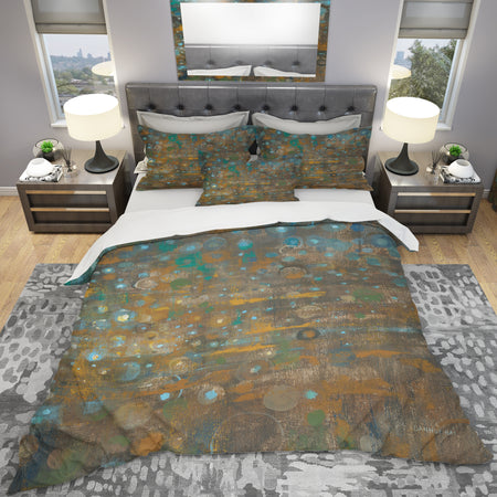 Blue and Bronze Dots on Glass IV - Geometric Duvet Cover Set