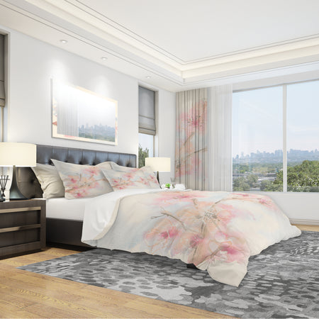 Pink Blossoms Branch - Shabby Duvet Cover Set