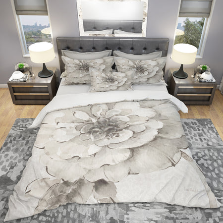 Indigold Grey Peonies I - Cottage Duvet Cover Set