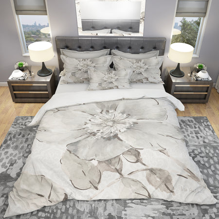 Indigold Grey Peonies II - Cottage Duvet Cover Set