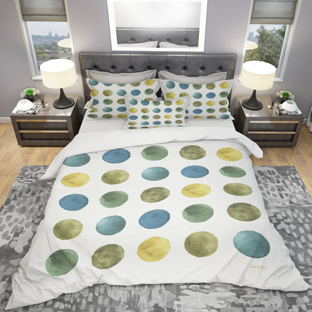 Green Tones Geometric Circles - Geometric Duvet Cover Set