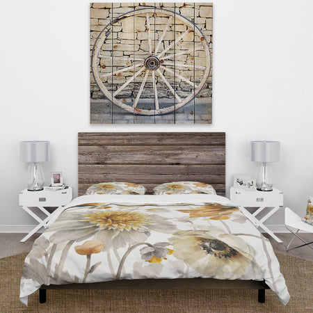 Fields of Gold Watercolor Flower VI - Cottage Duvet Cover Set