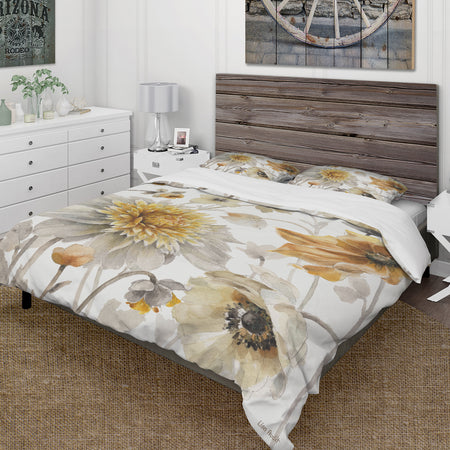 Fields of Gold Watercolor Flower VI - Cottage Duvet Cover Set