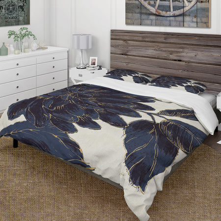 Indigo Gold Metallic Flower - Farmhouse Duvet Cover Set