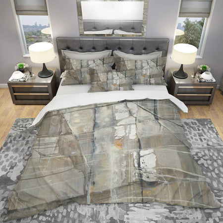 Grey Silver Geometric Composition - Geometric Duvet Cover Set