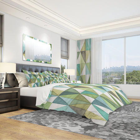 geometric Green Triangle III - Geometric Duvet Cover Set