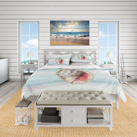 Gilded Sea Horn Shell on Blue - Coastal Duvet Cover Set