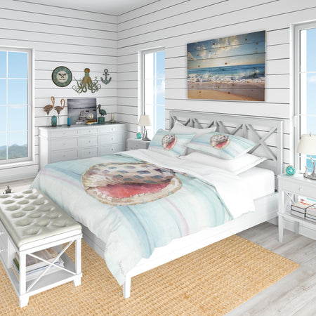 Gilded Sea Horn Shell on Blue - Coastal Duvet Cover Set