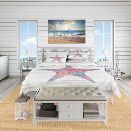 Pink Starfish Ocean Life - Coastal Duvet Cover Set