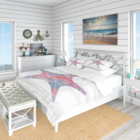 Pink Starfish Ocean Life - Coastal Duvet Cover Set