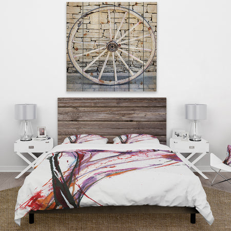 Abstract Purple Handpainted Flowers - Cottage Duvet Cover Set