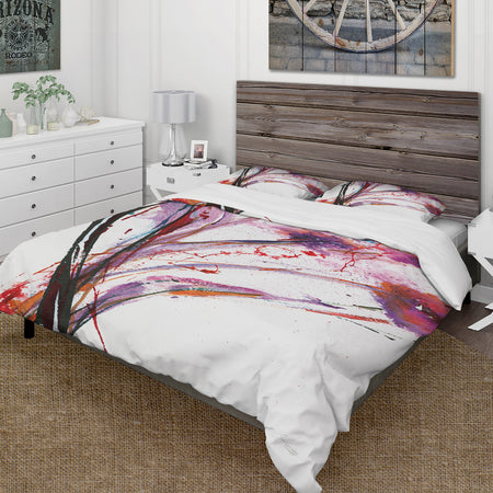 Abstract Purple Handpainted Flowers - Cottage Duvet Cover Set