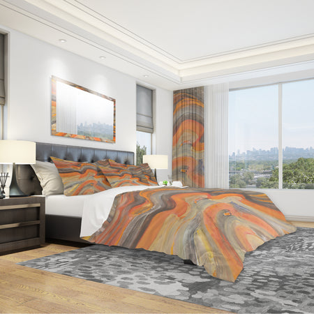 Abstract Gilded Orange Waves - Geometric Duvet Cover Set