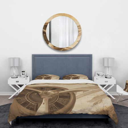 Retro Airplanes Sepia - Traditional Duvet Cover Set