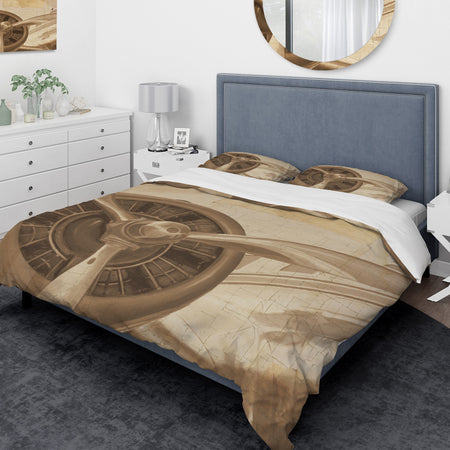 Retro Airplanes Sepia - Traditional Duvet Cover Set