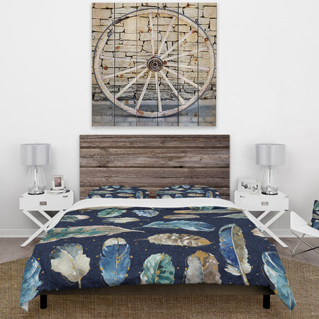 Indigold metallic feathers Pattern - Cottage Duvet Cover Set