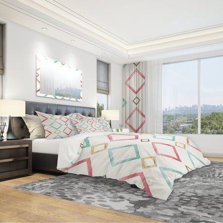 Gilded Red and Blue Diamonds - Geometric Duvet Cover Set
