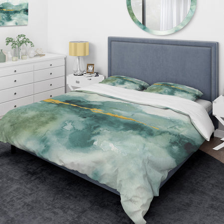 Blue Watercolor Impression with Gold - Glam Duvet Cover Set