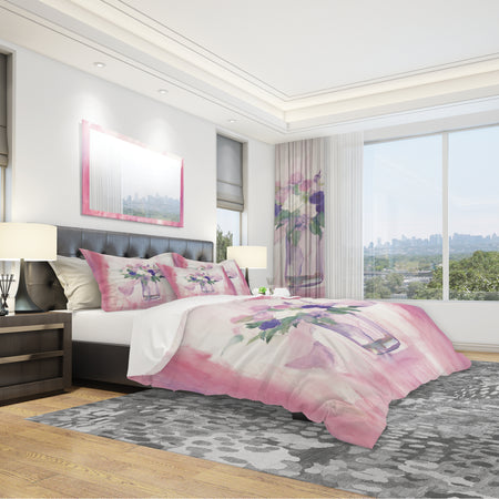 Pink Flower Handpainted Still Life - Shabby Duvet Cover Set