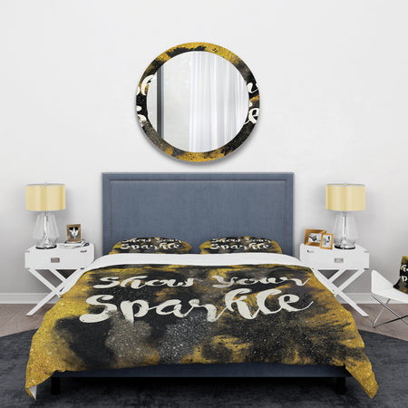 Show Your Sparkle Quote Black on Gold - Glam Duvet Cover Set