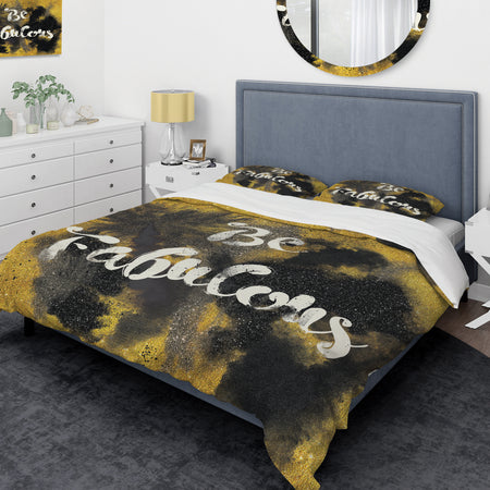 Be Fabulous Quote Black on Gold - Glam Duvet Cover Set