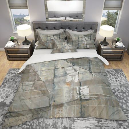 Silver and Beige Abstract Waterpainting - Geometric Duvet Cover Set