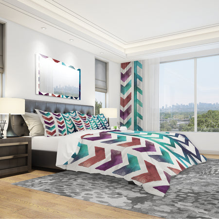 Geometric Pattern of Red And Blue Arrows - Geometric Duvet Cover Set