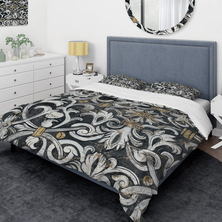 Gold Mettalic Floral Strapwork - Glam Duvet Cover Set