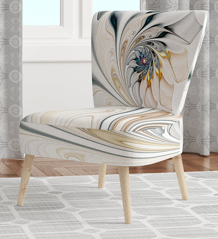 White Stained Glass Floral - Upholstered Floral Accent Chair
