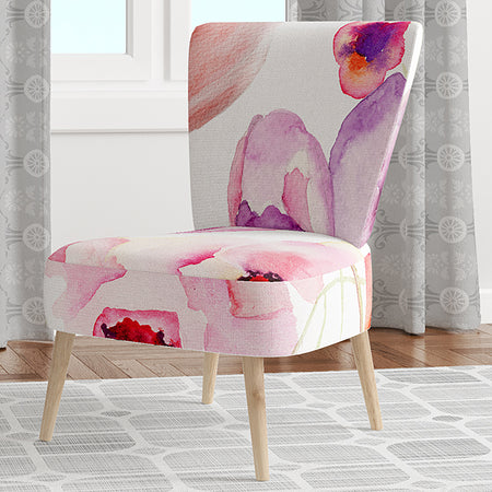 Seamless Pattern Of Pink Flowers - Upholstered Floral Accent Chair