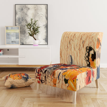 Orange Buttlerfly In Watercolor Painting - Upholstered Floral Accent Chair